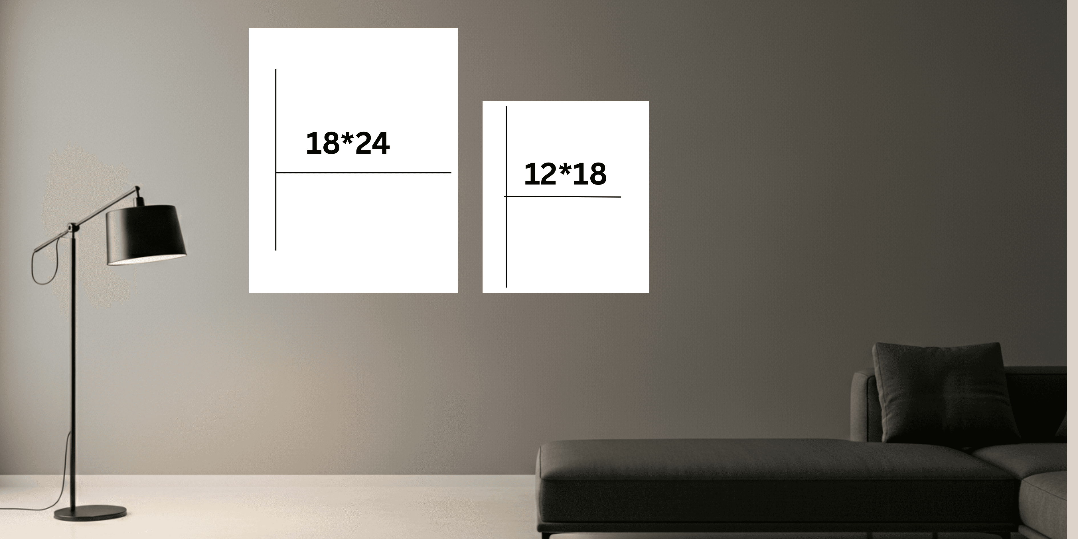 Landscape acrylic print in a living room — before and after